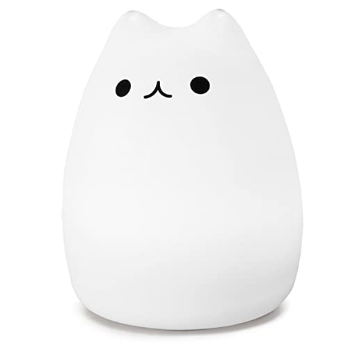 WoneNice Cute Kitty Night Light, Rechargeable Silicone Cute Lamp with Warm White & 7-Color Breathing Modes, Touch Sensor Control, Gift for Women Teen Girls Kids Toddler Baby