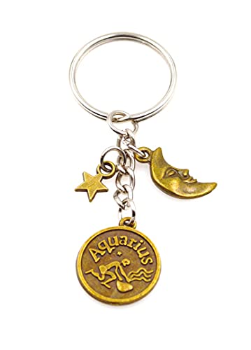 Zodiac Sign Moon and Star The Water Bearer January 20 through February 18 Aquarius is thoughtful friendly inventive imaginative original intelligent and unorthodox Key Chain Keychain Aquarius 108W