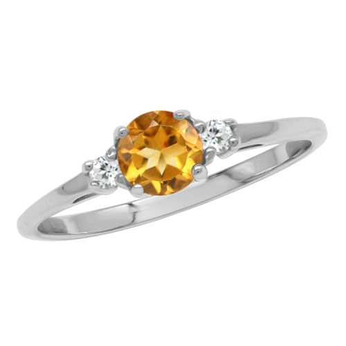 Silvershake Petite Natural Citrine and White Topaz 925 Sterling Silver Ring Size 7