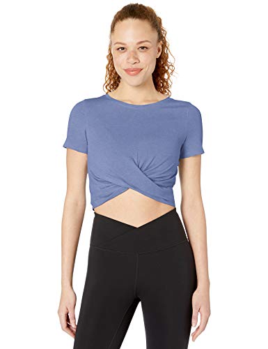 Amazon Essentials Women's Soft Cotton Knot Front Cropped Yoga T-Shirt (Available in Plus Size) (Previously Core 10), Light Blue Bleach, Medium