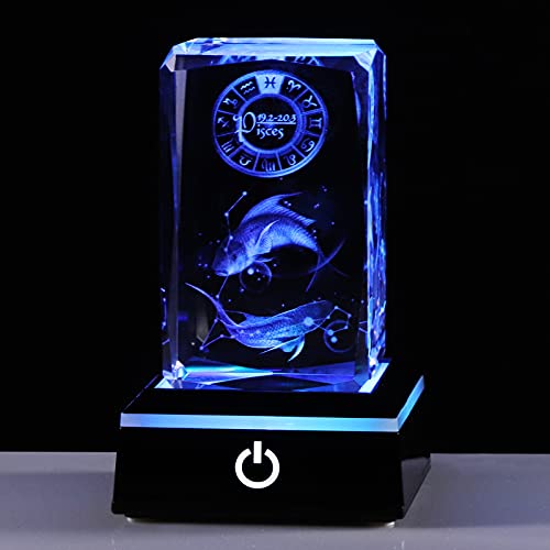 3D Crystals Pisces Zodiac Astrology Gifts For Women Men,Pisces Glass Figurine Decor Constellation Stuff February March Birthday Gifts For Girlfriend Woman Wife Keepsake Sign Symbolic: Confidence
