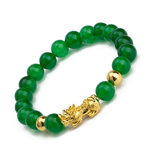Fengshui Porsperity Jade Bracelet Lucky Charm Feng Shui Black Obsidian Wealth Bracelet Gift For Men Women with Gold Plated Pi Xiu Pi Yao Attract Wealth Good Luck(Green)