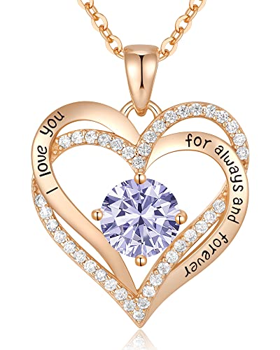 CDE Forever Love Heart Women Necklace 925 Sterling Silver Rose Gold Plated Birthstone Pendant Necklaces for Women with Cubic Jewelry Gifts Birthday Gift for Mom Women Wife Girls Her