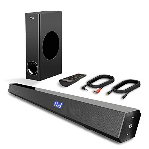 Sound Bar, TV Sound Bar with Subwoofer, 120W 2.1 Soundbar, Wired & Wireless Bluetooth 5.0 Speaker for TV, 34 Inch, HDMI/Optical/Aux/USB, Wall Mountable Bass Adjustable Surround Sound for Home Theater