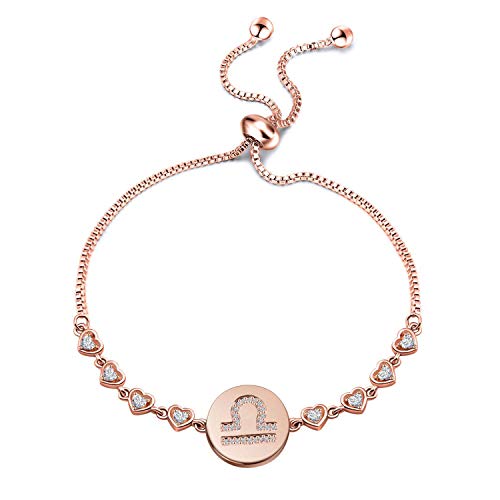 ENSIANTH Rose Gold Zodiac Sign Adjustable Bracelet Birthday Gift for Women Girls (BR-Libra)