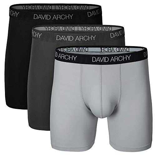 DAVID ARCHY Mens Underwear Solid Quick Dry Polyamide Boxer Briefs Active Performance Sports Waistband Ultra Soft Breathable Underwear in 3 Pack No Fly (XL, Black/Dark Gray/Light Gray - Solid No Fly)