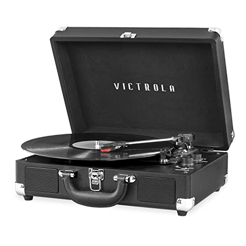 Victrola Vintage 3-Speed Bluetooth Portable Suitcase Record Player with Built-in Speakers | Upgraded Turntable Audio Sound|Black, Model Number: VSC-550BT-BK