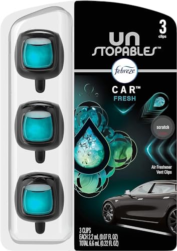 Febreze Unstopables Car Odor-Fighting Car Freshener Vent Clip Fresh, .07 fl oz. Car Vent Clip, Pack of 3
