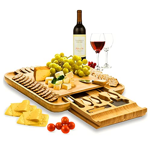 Bambüsi Charcuterie Boards Gift Set - Elegant Gifts for Women - Bamboo Cheese Board Set with Serving Utensils - House Warming Gifts New Home, Wedding Gifts, Kitchen Gadget & Wine Gifts