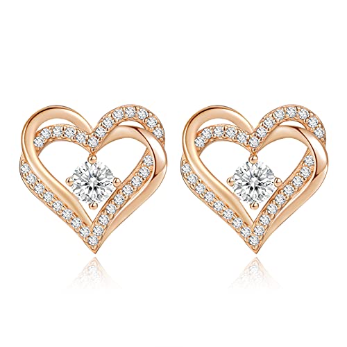 CDE Forever Love Heart Stud Earrings for Women Teen Girls, 925 Sterling Silver Birthstone Heart Stud Earrings Anniversary Birthday Christmas Jewelry Gifts for Women Wife Her Girls