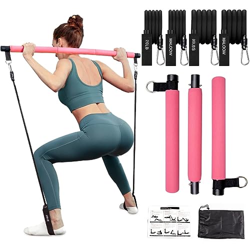 Pilates Bar Kit with Resistance Bands (2 Standard & 2 Strong), Protable Home Gym Workout Equipment for Women, Perfect Stretched Fusion Exercise Bar and Bands for Toning Muscle, Leg, Butt and Arm