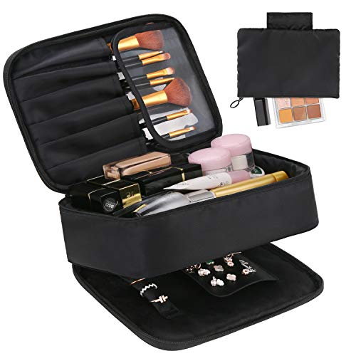 DIMJ Makeup bag and Jewelry Bag for Women, Large Make Up Bag Organizer with Compartments Waterproof Makeup Bag and Jewelry Bag for Women (Black)