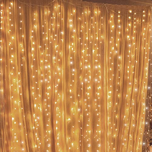 Twinkle Star 300 LED Window Curtain String Lights Wedding Party Home Garden Bedroom Outdoor Indoor Wall Decorations, Warm White