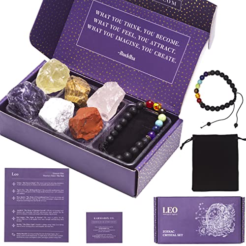 KARMABOX Leo Gifts for Women - Leo Crystal Healing Stone Gift Set - 12 Zodiac Signs - Zodiac Gifts - Astrology Gifts for Women - Horoscope Gifts - Birthday Gifts for Women