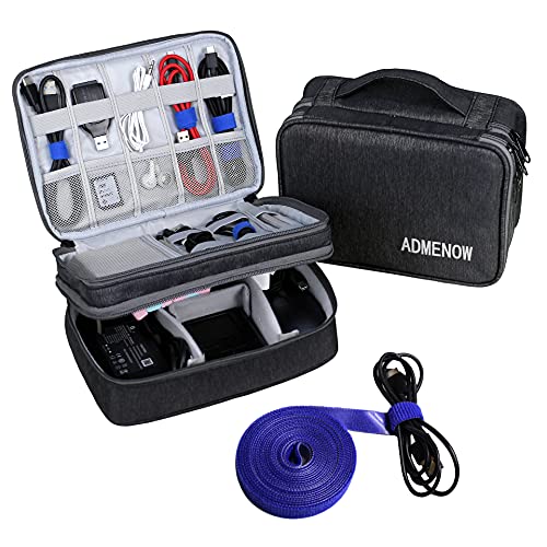 Tech Cable Organizer Bag Electronics Charger IT Accessories Cord Wire Case for Travel (Black)