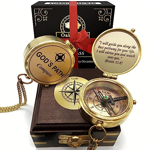 OakiWay Religious Gifts for Men - God's Path Compass (in Wooden Box) - Christian, Catholic, Baptism Gifts for Boys, Communion, Confirmation, Christmas, Graduation, Personalized Inspirational Gifts