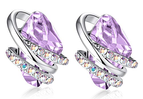Leafael Wish Stone Stud Earrings with Alexandrite Light Purple Birthstone Crystal for June, Silver-tone