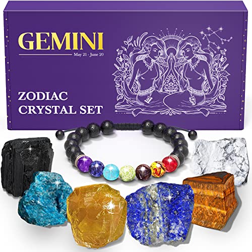 KARMABOX Gemini Gifts for Women - Gemini Crystal Healing Stone Gift Set - 12 Zodiac Signs - Zodiac Gifts - Astrology Gifts for Women - Horoscope Gifts - Spiritual Gifts for Women