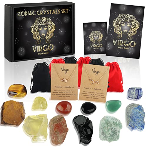 14pcs Virgo Zodiac Crystals Gift Set Crystal and Healing Stones Star Sign Birthstones Astrology Witchcraft Christmas & Birthday Gifts for Women