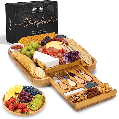 SMIRLY Charcuterie Boards Gift Set: Large Charcuterie Board Set, Bamboo Cheese Board Set - Unique Christmas Gifts for Women - House Warming Gifts New Home, Wedding Gifts for Couple, Bridal Shower Gift