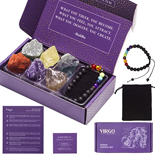 KARMABOX Virgo Gifts for Women - Virgo Crystal Healing Stone Gift Set - 12 Zodiac Signs - Zodiac Gifts - Astrology Gifts for Women - Horoscope Gifts - Birthday Gifts for Women