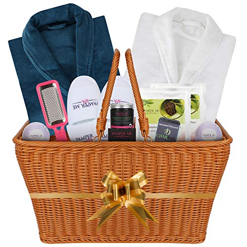The I want to Impress You Luxury Double Bath Spa Gift Basket. Great Wedding or B'day Gift. Premium Quality and Permanent Use Items Highlighted by 2 Luxury Velour Robes (DOUBLE)