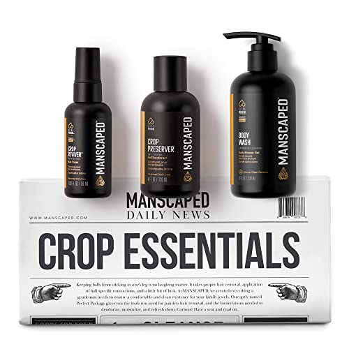MANSCAPED® Crop Essentials, Male Care Hygiene Bundle, Includes Refined™ Body Wash, Preserver™ Moisturizing Ball Deodorant, Reviver™ Toner and Disposable Shaving Magic Mat™