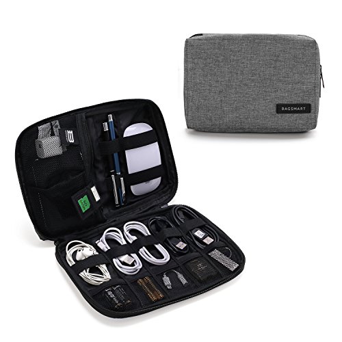 BAGSMART Electronics Organizer Travel Case, Small Travel Cord Organizer Bag for Travel Essentials, Travel Tech Organizer as Travel Accessories for Men Women, Cable Organizer for Phone, SD Card, Grey