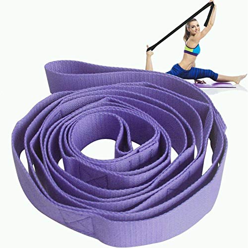 MJIYA Yoga Stretch Exercise Strap with 10 Flexible Loops Thicken Exercise Band Gravity Fitness Stretching Strap Physical Therapist Recommended Exercises and Pilates Workouts (Purple)
