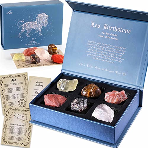 Faivykyd Leo Crystal Birthday Gift, Zodiac Sign Stones, Natural Healing Crystals with Horoscope Box, Astrology Gifts for Women Sister