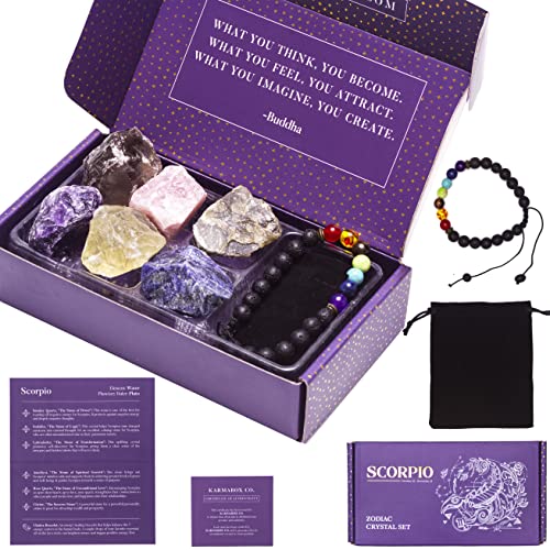 KARMABOX Scorpio Gifts Women - Scorpio Crystal Healing Stone Gift Set - 12 Zodiac Signs - Zodiac Gifts - Astrology Gifts for Women - Horoscope Gifts - Birthday Gifts for Women
