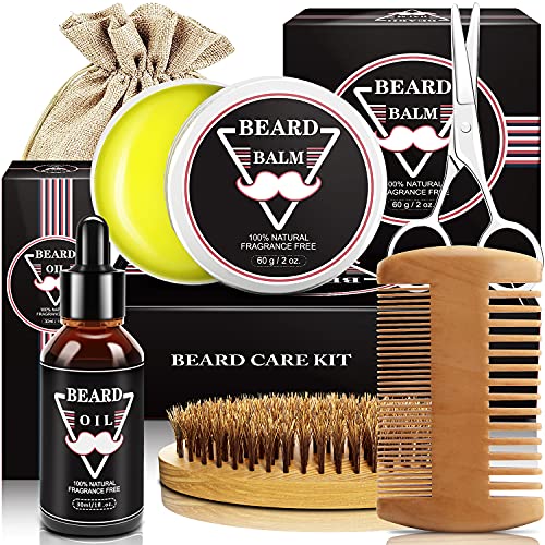 Valentines Day Gifts for Him - Beard Grooming Kit w/Beard Oil Beard Balm Beard Brush Beard Comb Beard Scissors - Anniversary Birthday Gifts for Men Dad Husband Fiancé Boyfriend, Mens Valentines Gifts