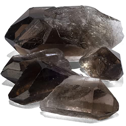 KALIFANO Smoky Quartz Points Bundle (250+ Carats) - Bulk High Energy Raw Lemurian Reiki Morion Cuarzo Crystal Used for Clarity and Purpose - Information Card Included (Family Owned & Operated)