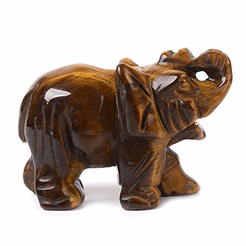 Justinstones Carved Natural Golden Tiger's Eye Gemstone Elephant Healing Guardian Statue Figurine Crafts 2 inch