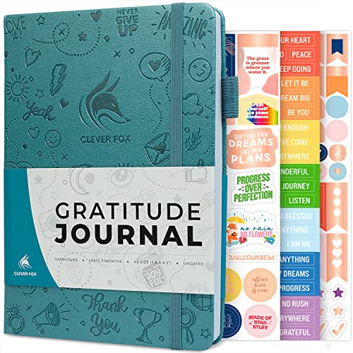 Clever Fox Gratitude Journal – Happiness, Positivity & Affirmation Daily Journal for Women & Men – Inspirational Notebook for Positive & Grateful Mind – 3 Months Undated – A5 Hardcover, Aquamarine
