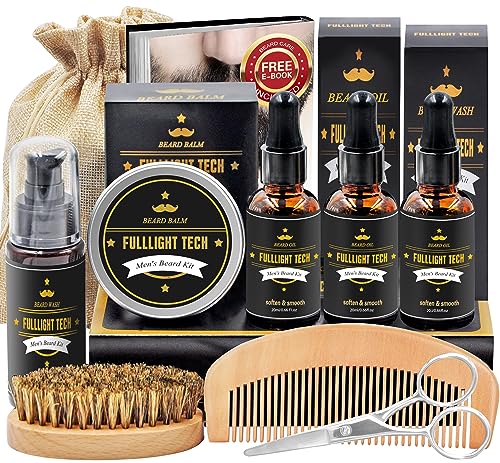 Beard Kit for Men Grooming & Care W/Beard Wash/Shampoo,3 Packs Beard Oil,Beard Balm Leave-in Conditioner,Beard Comb,Beard Brush,Beard Scissor,Beard Grooming Kit Gifts for Men Husband