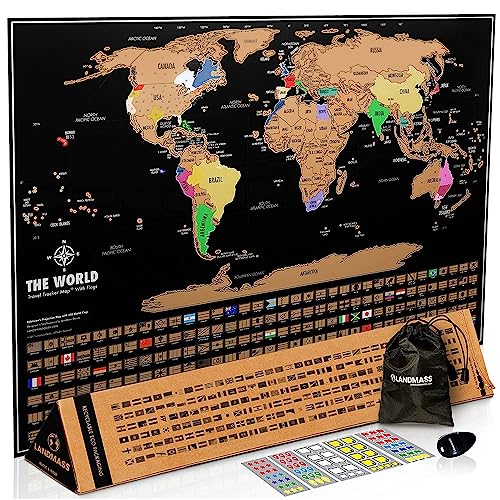 Landmass - 17 x 24 Inches Scratch Off Map Of The World Poster - Scratch Off World Map Print - Wall Art - Deluxe Travel Tracker Map - Gift Idea - Gift For Travelers