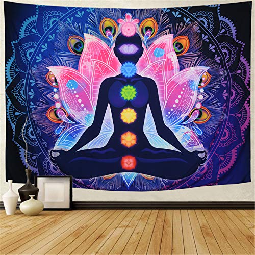 Maccyafst Seven Chakra Tapestry Yoga Meditation Wall Tapestry Colorful Mandala Tapestry Indian Hippie Chakra Tapestry Wall Hanging for Studio Room (H51.2× W59.1)